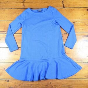 Polo Ralph Lauren Girls XL Dress Blue Long Sleeve Ruffle Hem
